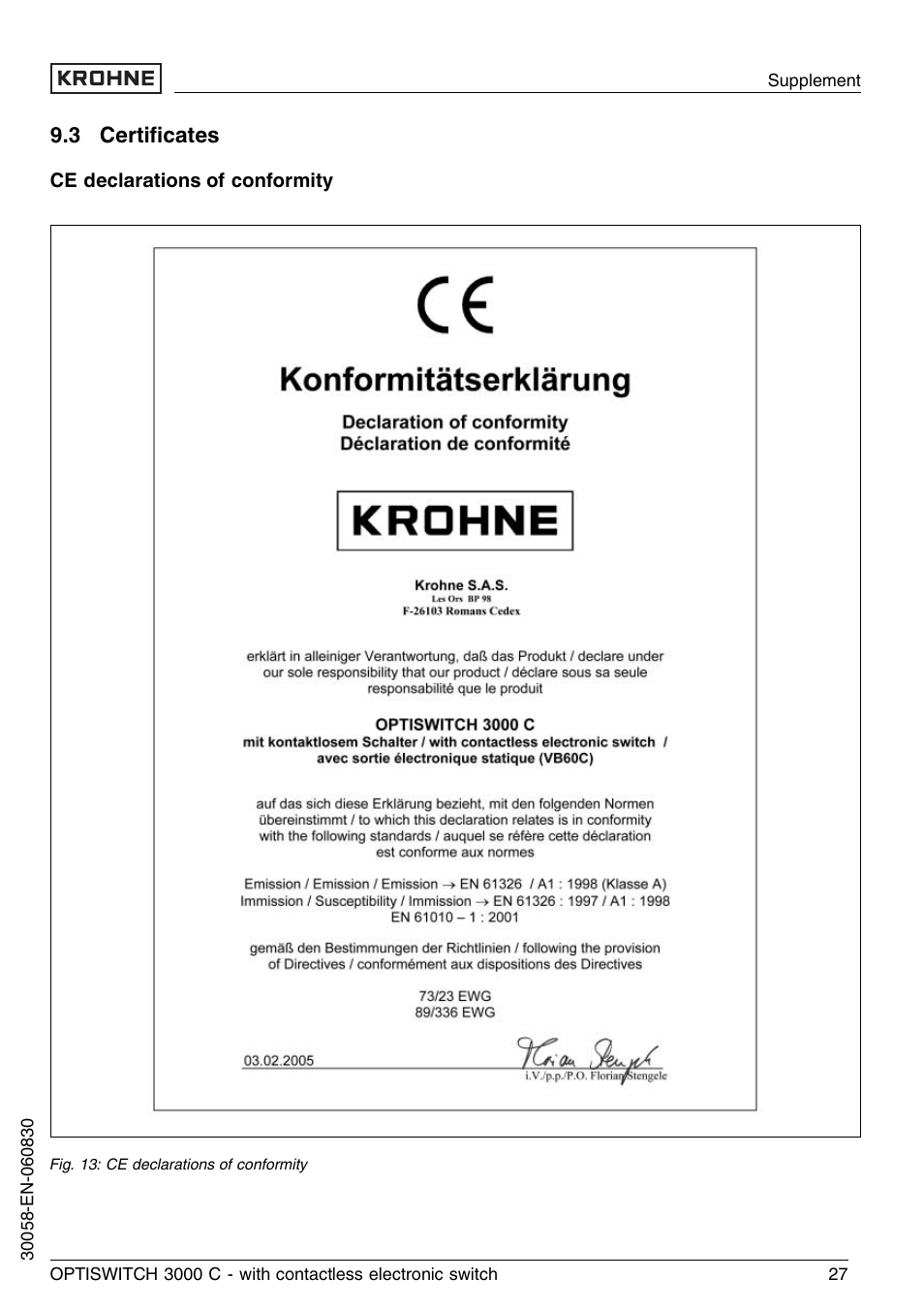 3 certificates, 3 certiﬁcates | KROHNE OPTISWITCH 3000C Contactless EN User Manual | Page 27 / 32