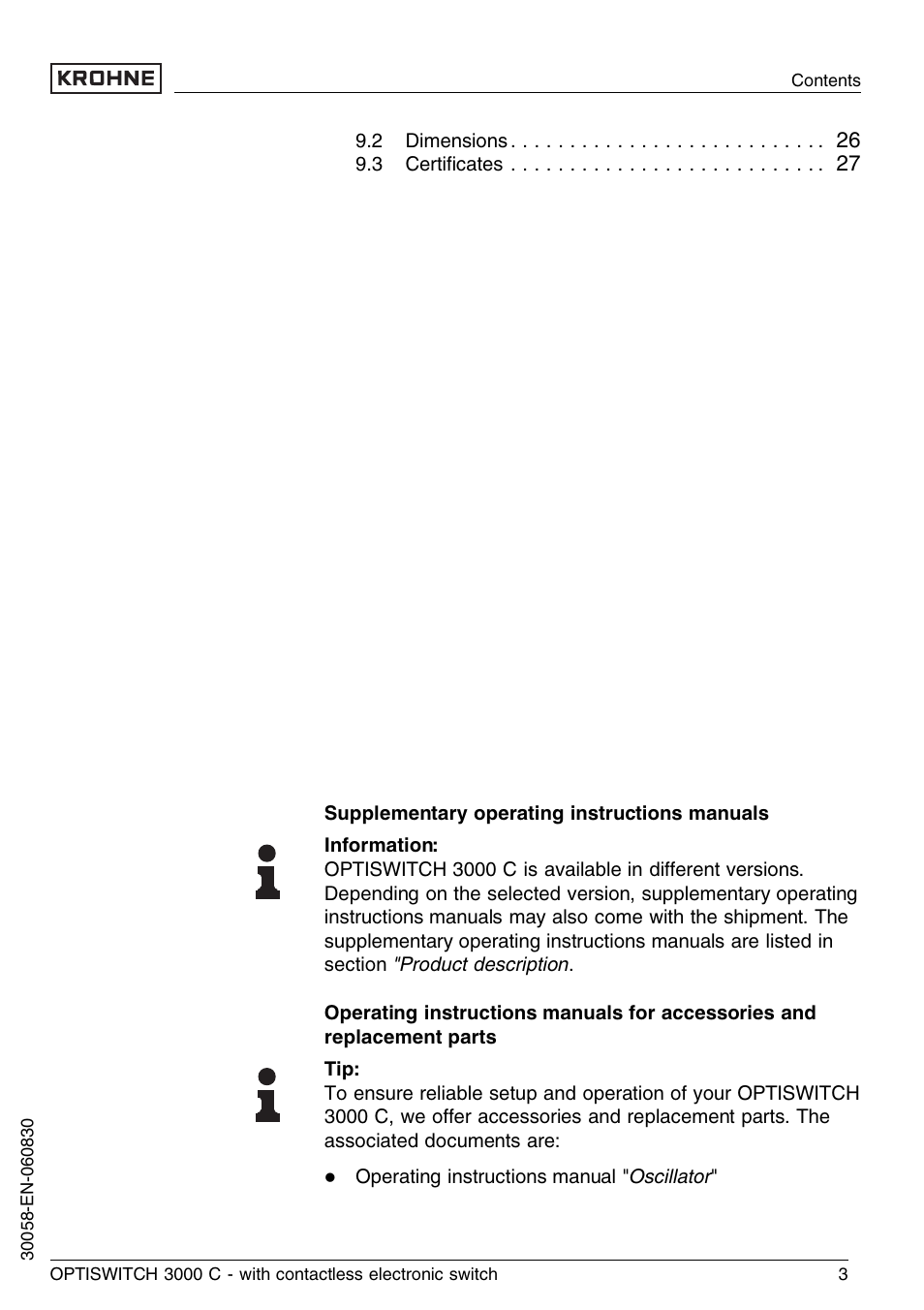 KROHNE OPTISWITCH 3000C Contactless EN User Manual | Page 3 / 32