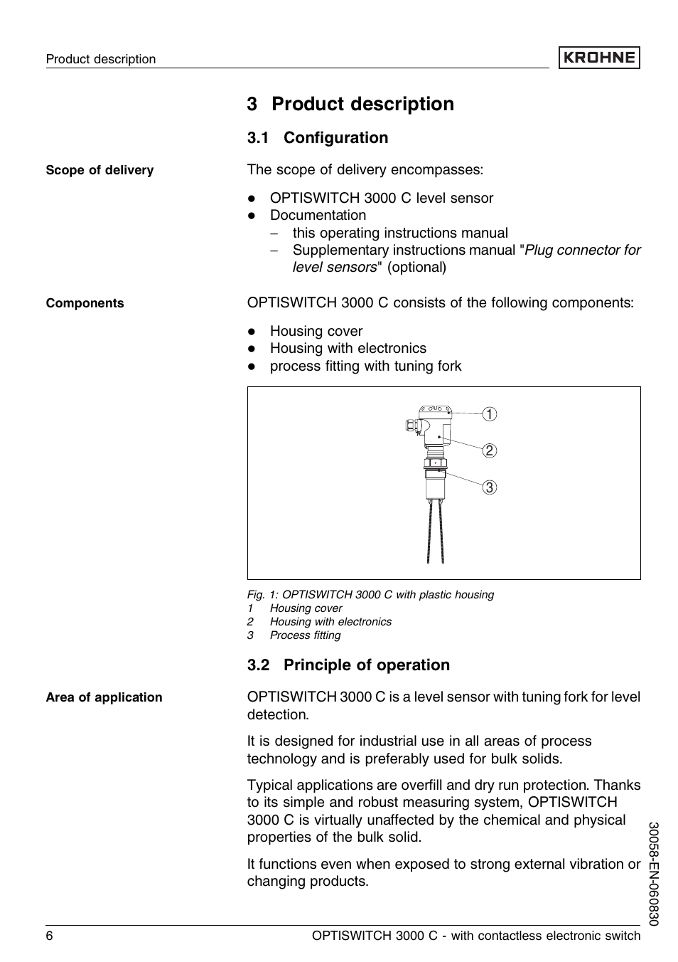 3 product description, 1 configuration, 2 principle of operation | KROHNE OPTISWITCH 3000C Contactless EN User Manual | Page 6 / 32
