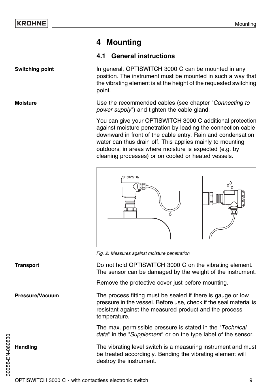 4 mounting, 1 general instructions | KROHNE OPTISWITCH 3000C Contactless EN User Manual | Page 9 / 32