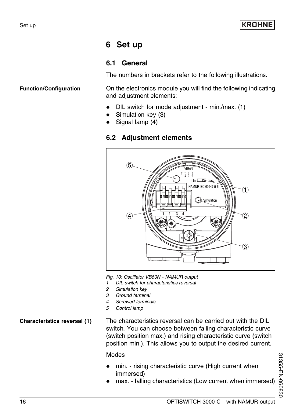 6 set up, 1 general, 2 adjustment elements | KROHNE OPTISWITCH 3000C NAMUR EN User Manual | Page 16 / 28