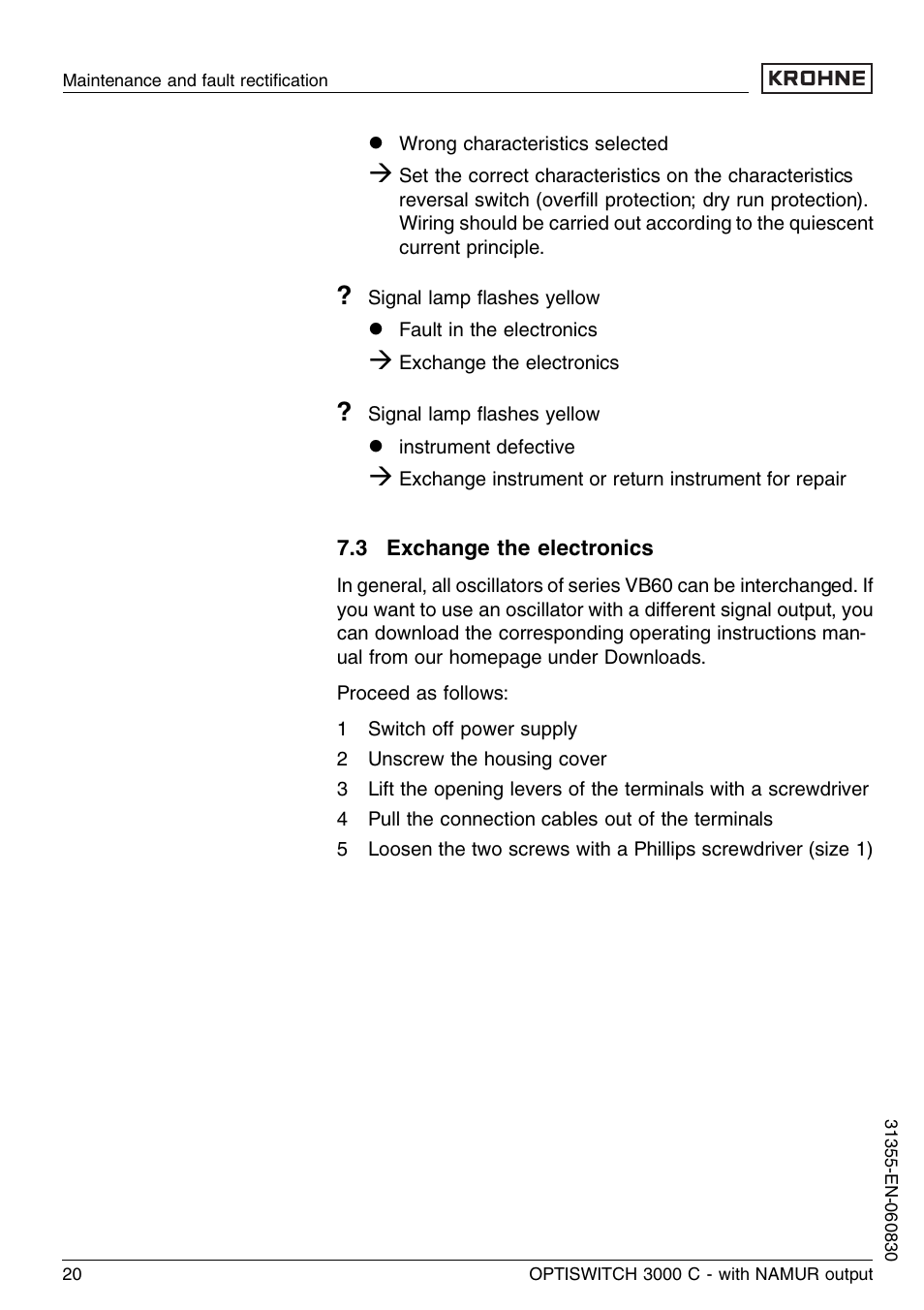 3 exchange the electronics | KROHNE OPTISWITCH 3000C NAMUR EN User Manual | Page 20 / 28