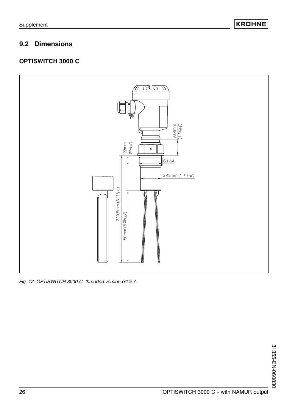 2 dimensions, Optiswitch 3000 c | KROHNE OPTISWITCH 3000C NAMUR EN User Manual | Page 26 / 28