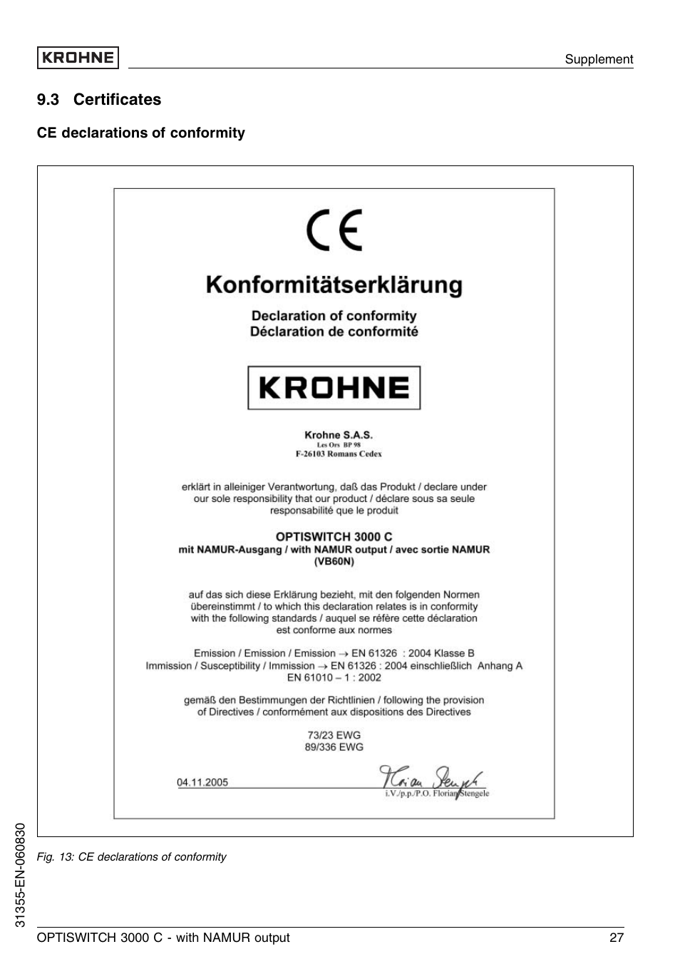 3 certificates, 3 certiﬁcates | KROHNE OPTISWITCH 3000C NAMUR EN User Manual | Page 27 / 28