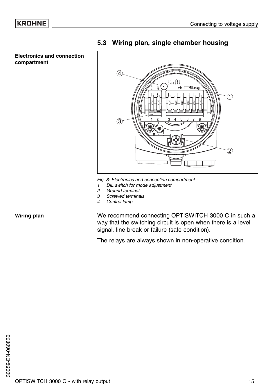 3 wiring plan, single chamber housing | KROHNE OPTISWITCH 3000C Relay EN User Manual | Page 15 / 32
