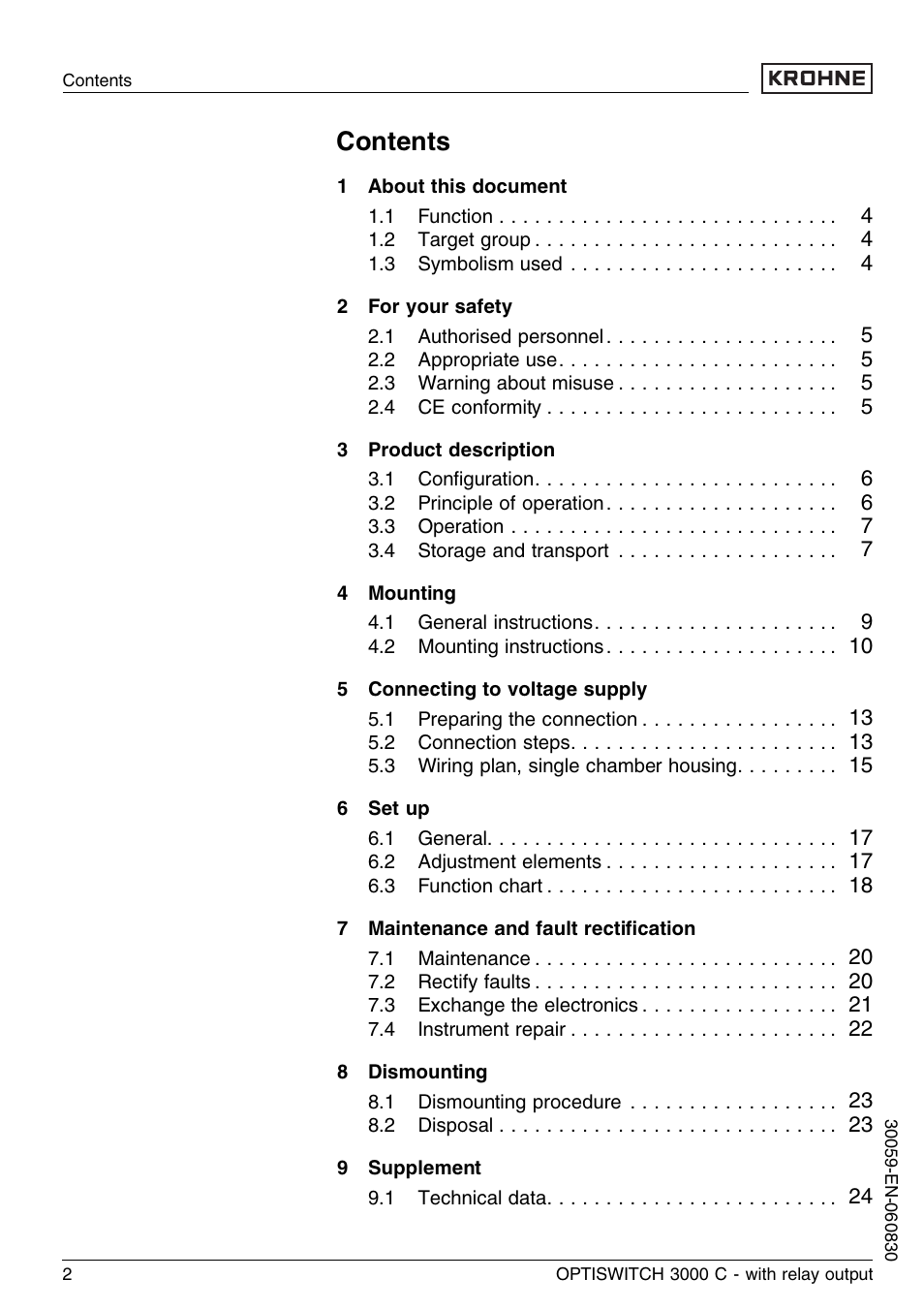 KROHNE OPTISWITCH 3000C Relay EN User Manual | Page 2 / 32