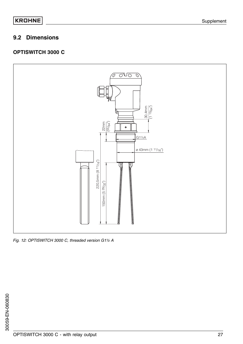 2 dimensions, Optiswitch 3000 c | KROHNE OPTISWITCH 3000C Relay EN User Manual | Page 27 / 32