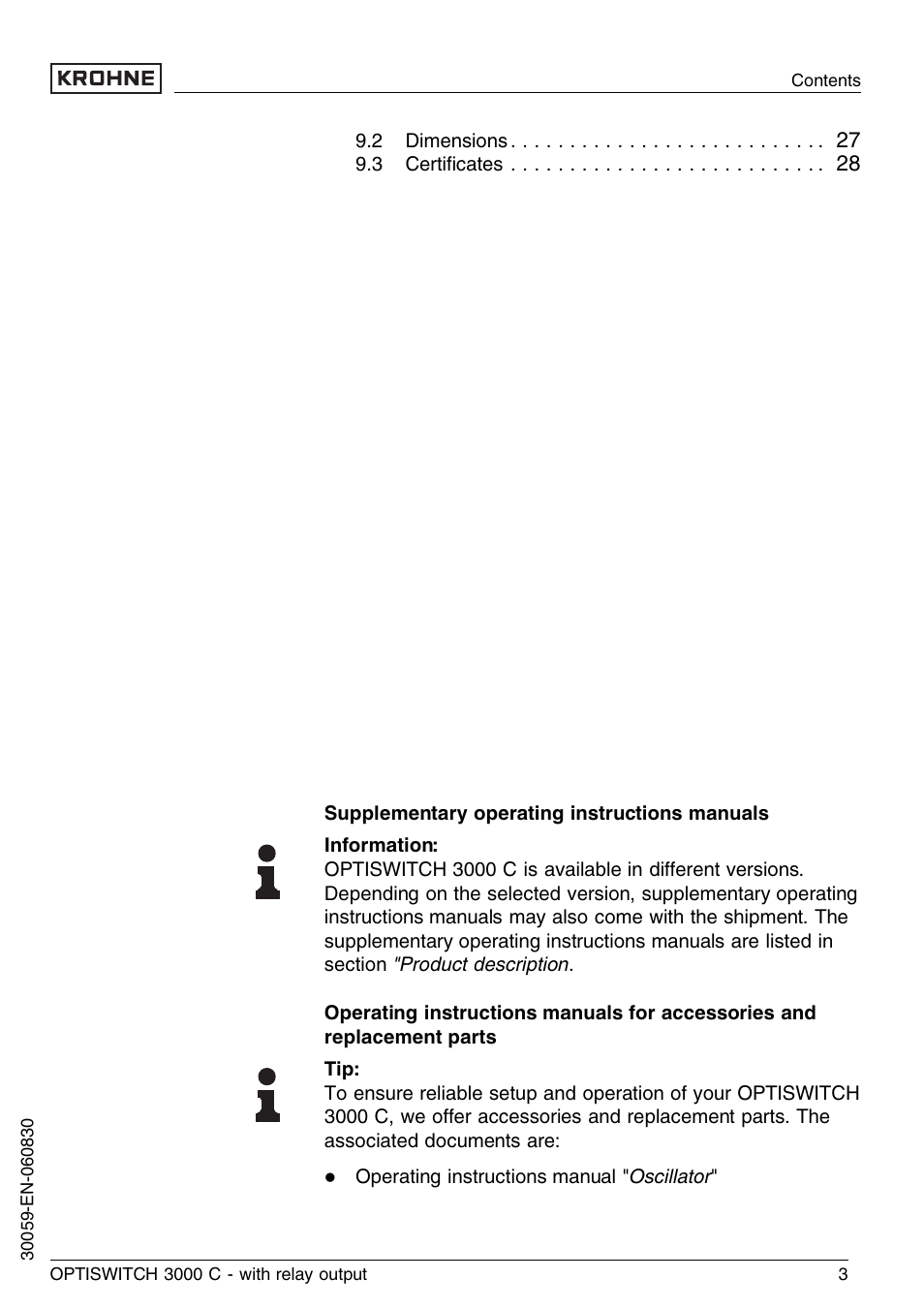 KROHNE OPTISWITCH 3000C Relay EN User Manual | Page 3 / 32