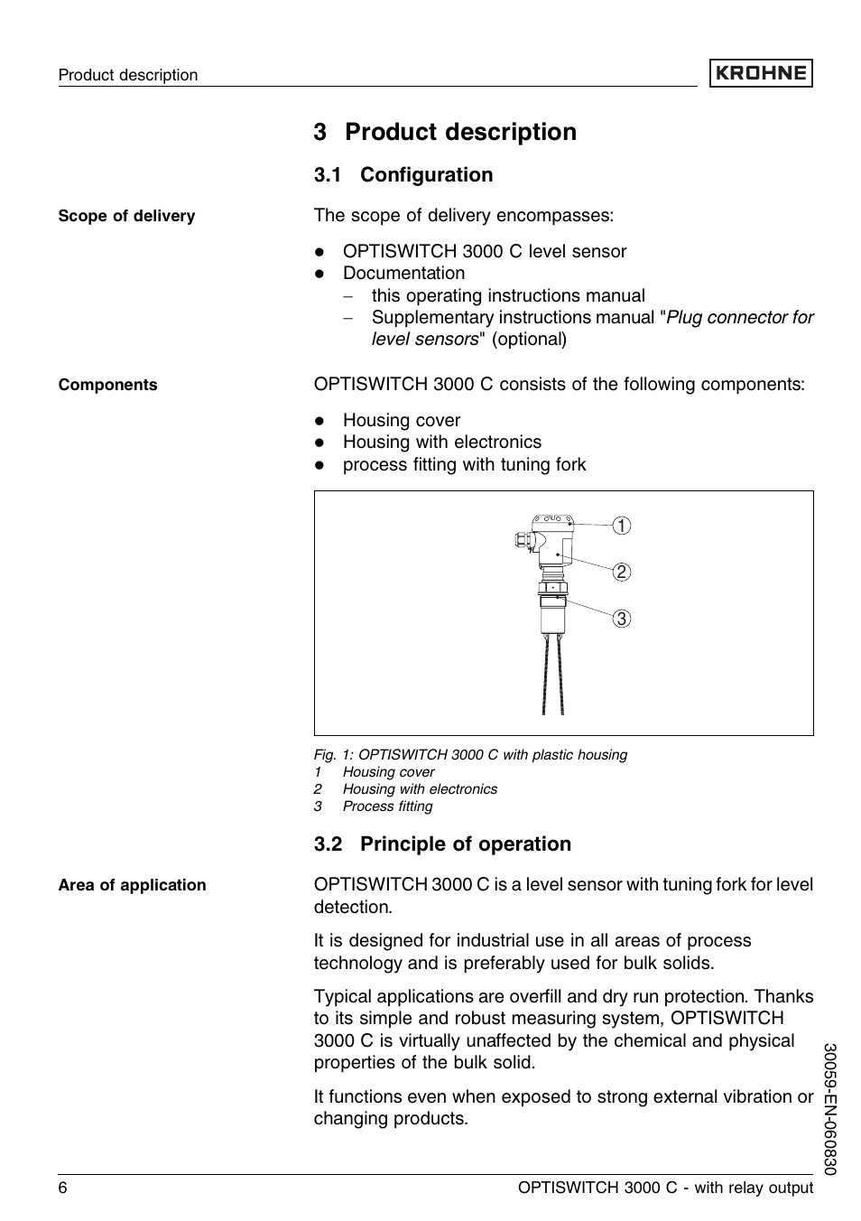 3 product description, 1 configuration, 2 principle of operation | KROHNE OPTISWITCH 3000C Relay EN User Manual | Page 6 / 32