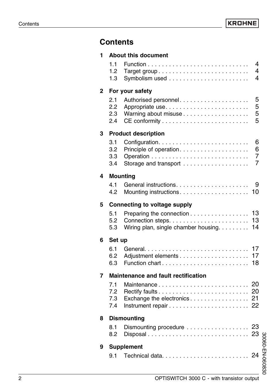 KROHNE OPTISWITCH 3000C Transistor EN User Manual | Page 2 / 32