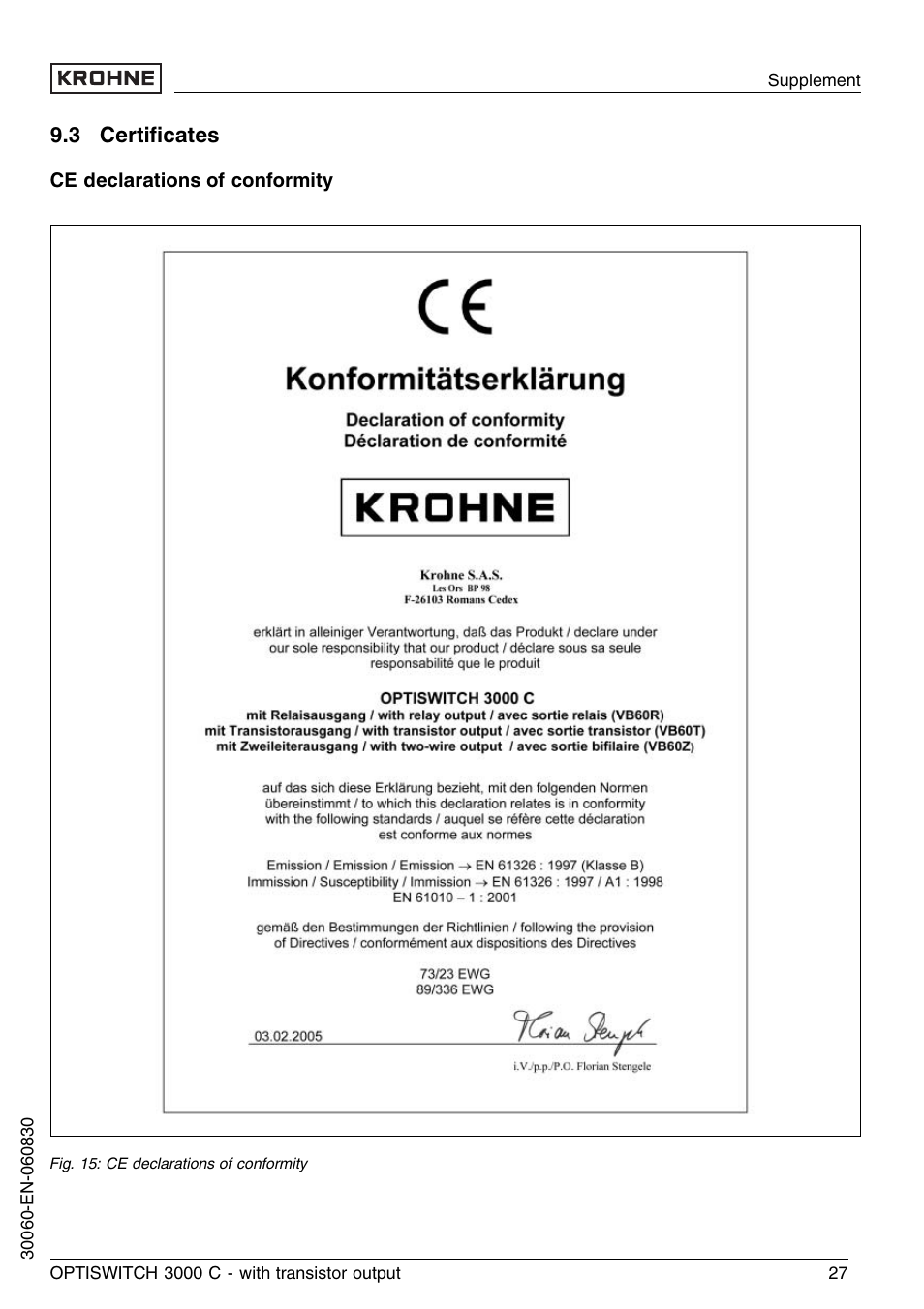 3 certificates, 3 certiﬁcates | KROHNE OPTISWITCH 3000C Transistor EN User Manual | Page 27 / 32