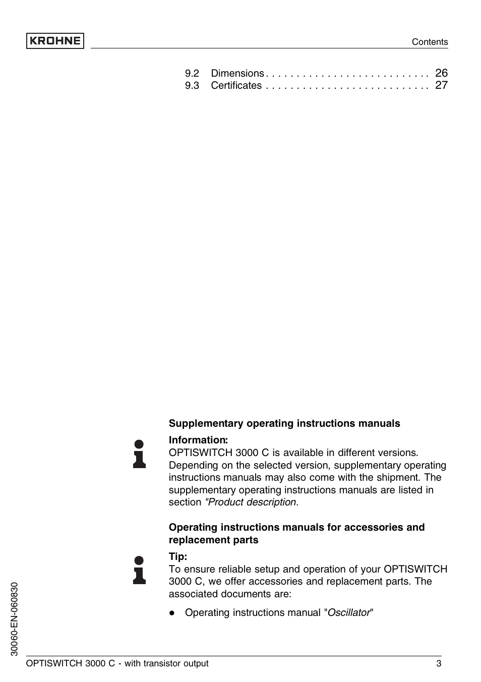 KROHNE OPTISWITCH 3000C Transistor EN User Manual | Page 3 / 32