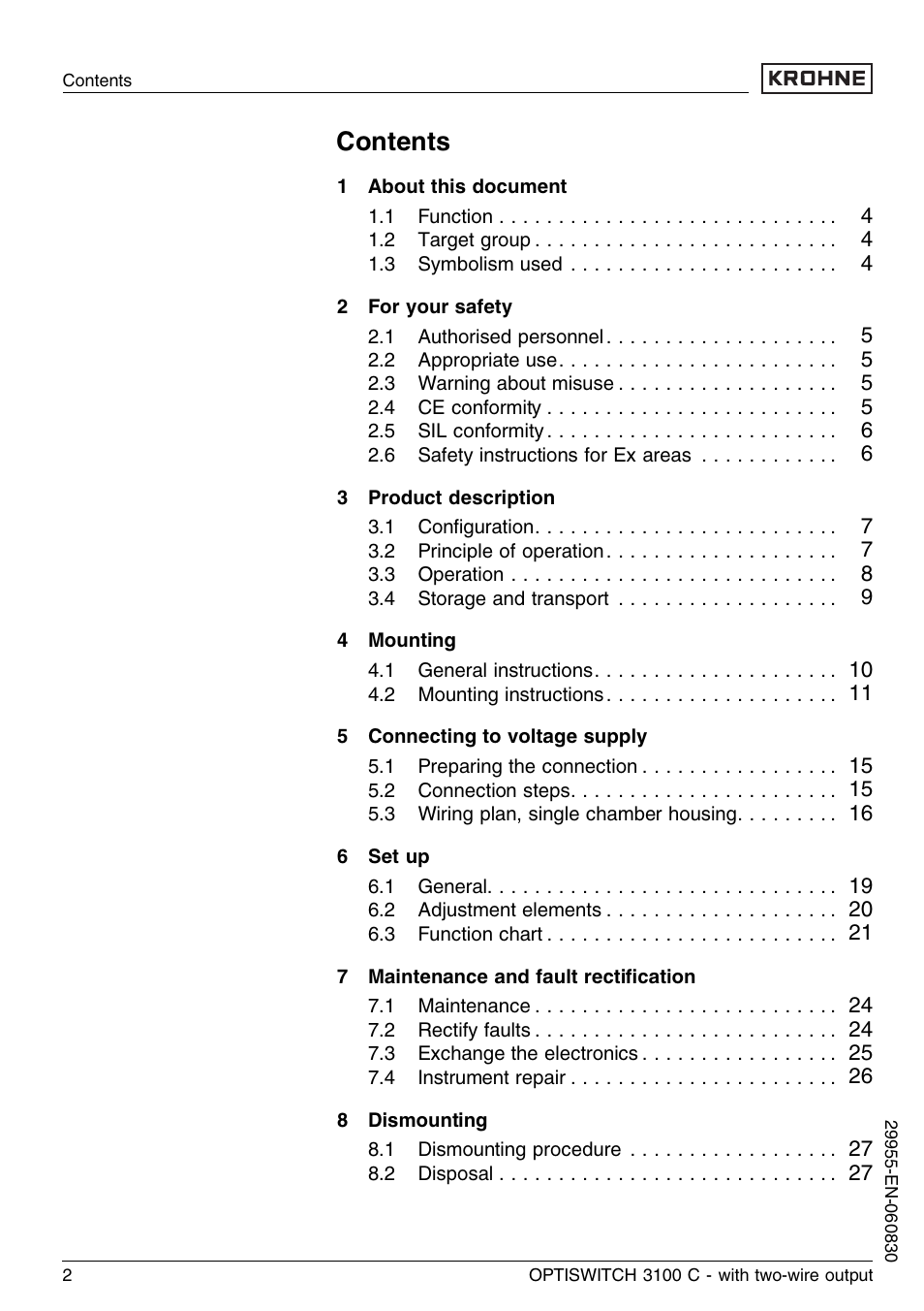 KROHNE OPTISWITCH 3100C 2wire EN User Manual | Page 2 / 36