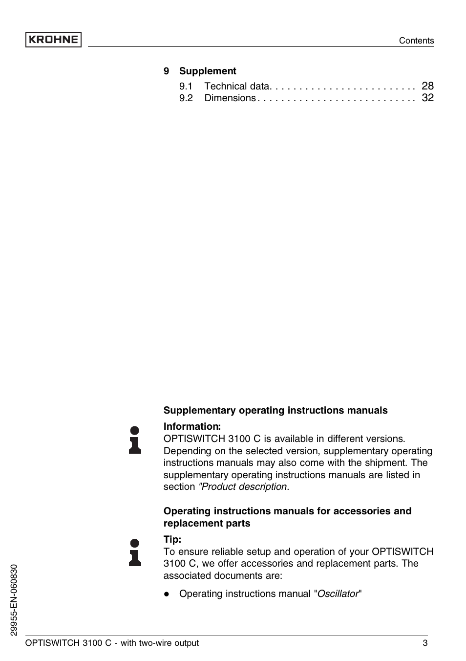 KROHNE OPTISWITCH 3100C 2wire EN User Manual | Page 3 / 36