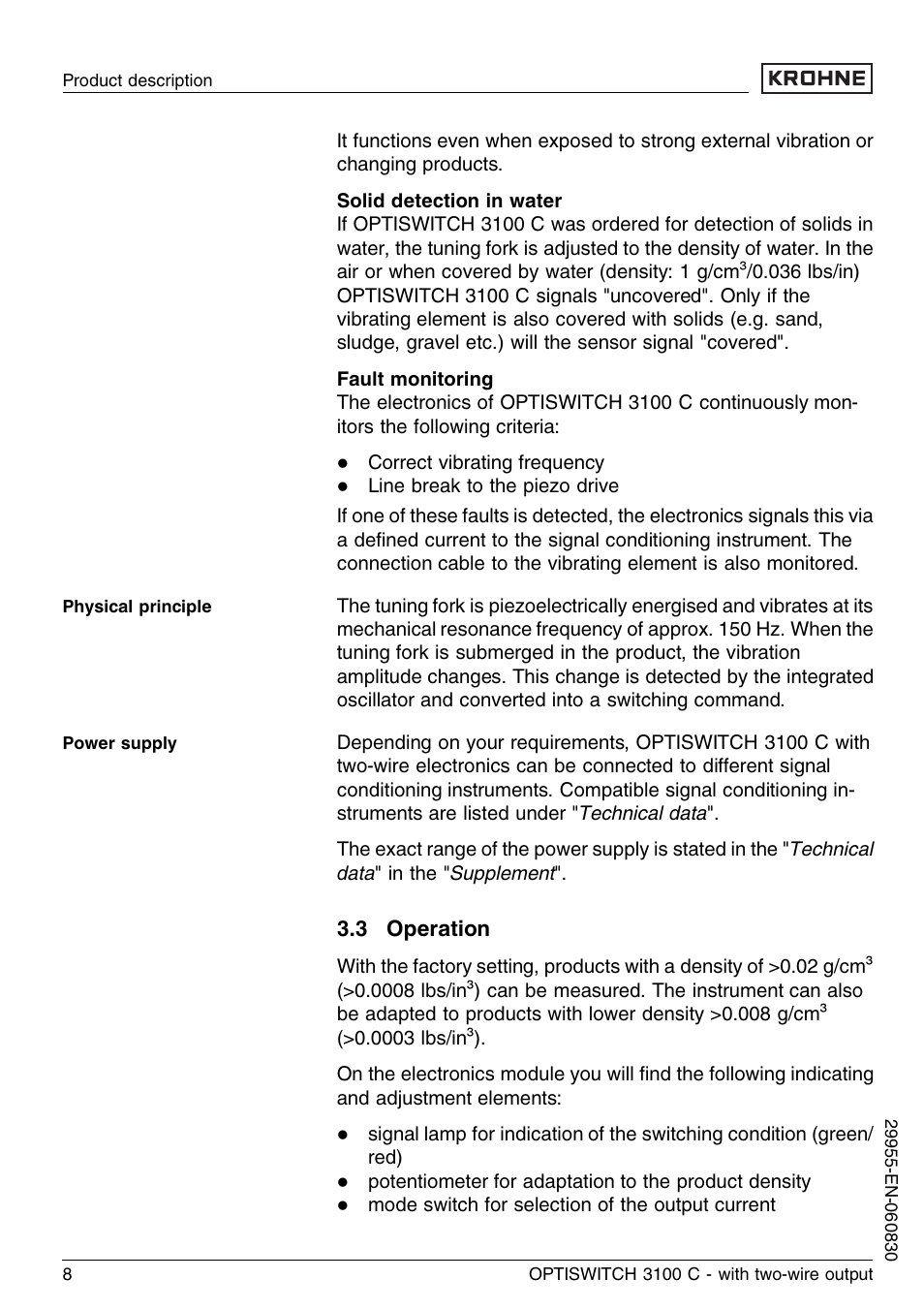 3 operation | KROHNE OPTISWITCH 3100C 2wire EN User Manual | Page 8 / 36