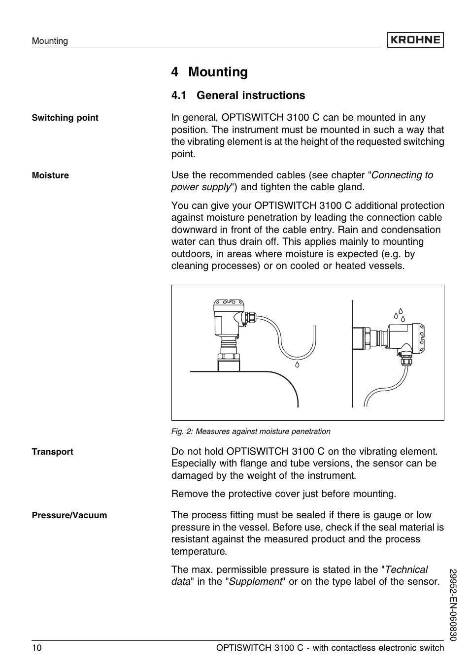 4 mounting, 1 general instructions | KROHNE OPTISWITCH 3100C Contactless EN User Manual | Page 10 / 32