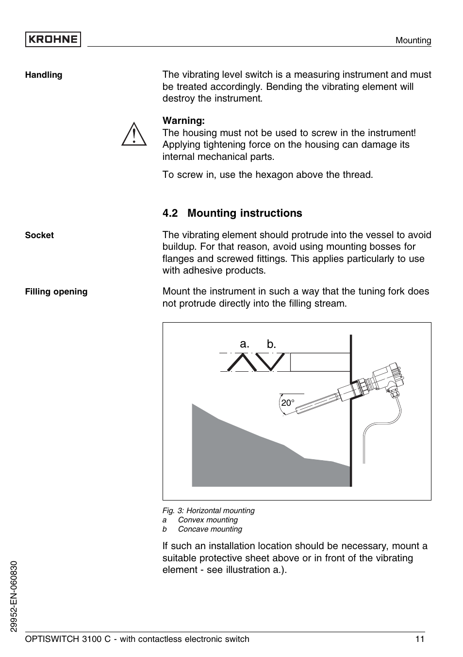 2 mounting instructions, A. b | KROHNE OPTISWITCH 3100C Contactless EN User Manual | Page 11 / 32