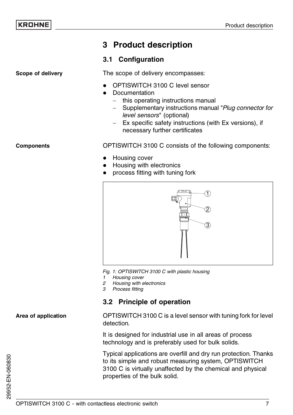 3 product description, 1 configuration, 2 principle of operation | KROHNE OPTISWITCH 3100C Contactless EN User Manual | Page 7 / 32