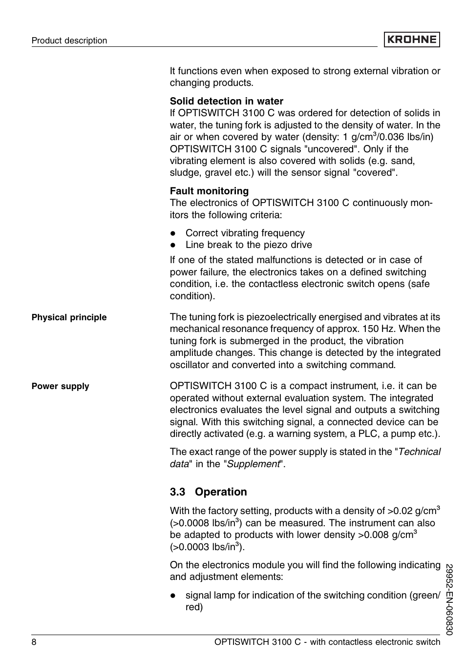 3 operation | KROHNE OPTISWITCH 3100C Contactless EN User Manual | Page 8 / 32
