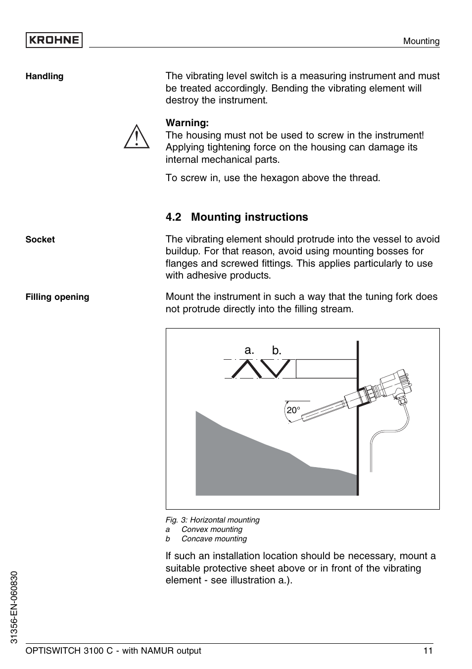 2 mounting instructions, A. b | KROHNE OPTISWITCH 3100C NAMUR EN User Manual | Page 11 / 36