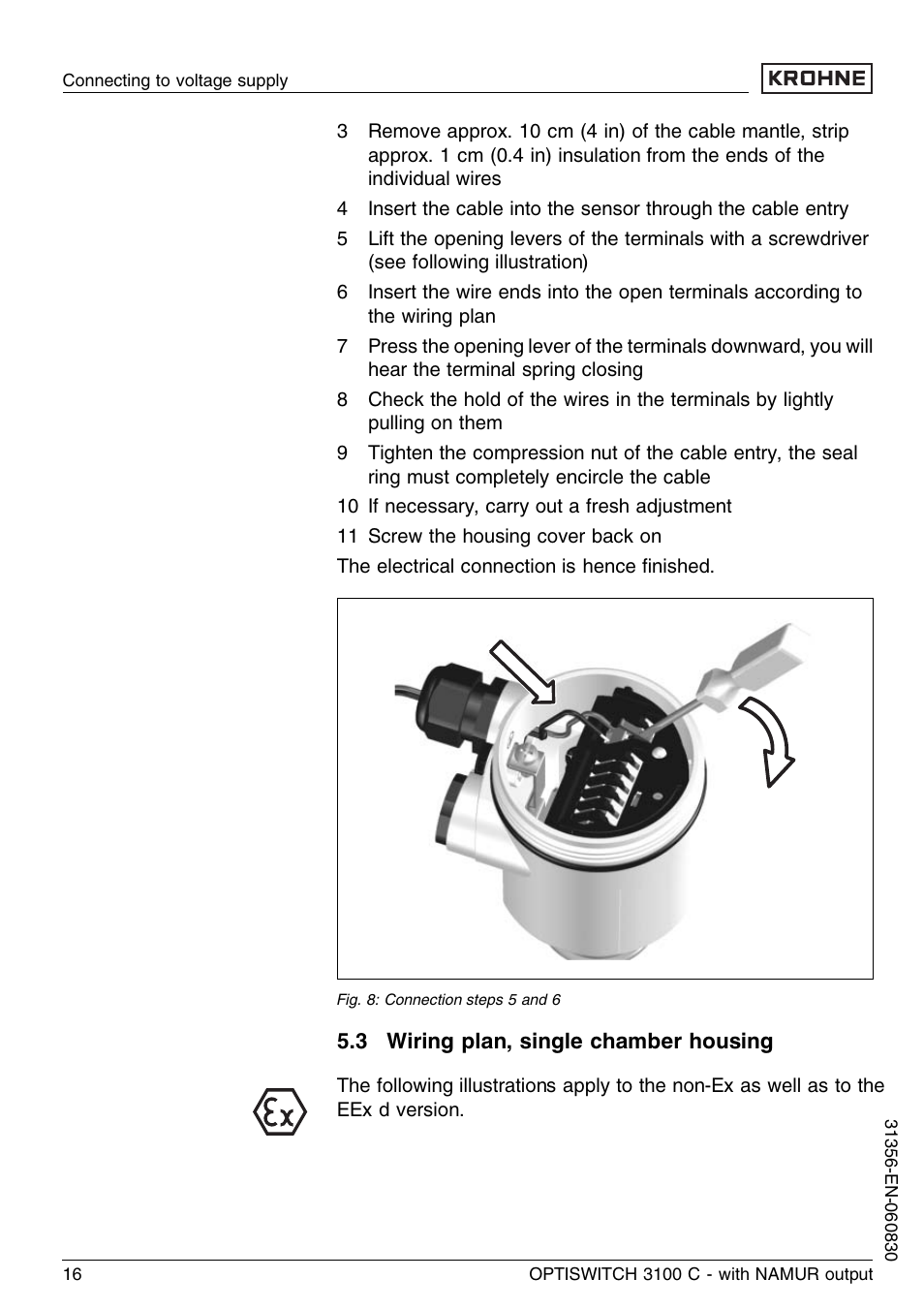 3 wiring plan, single chamber housing | KROHNE OPTISWITCH 3100C NAMUR EN User Manual | Page 16 / 36