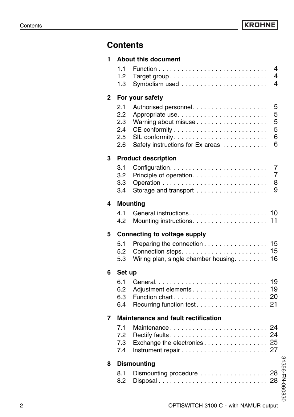 KROHNE OPTISWITCH 3100C NAMUR EN User Manual | Page 2 / 36