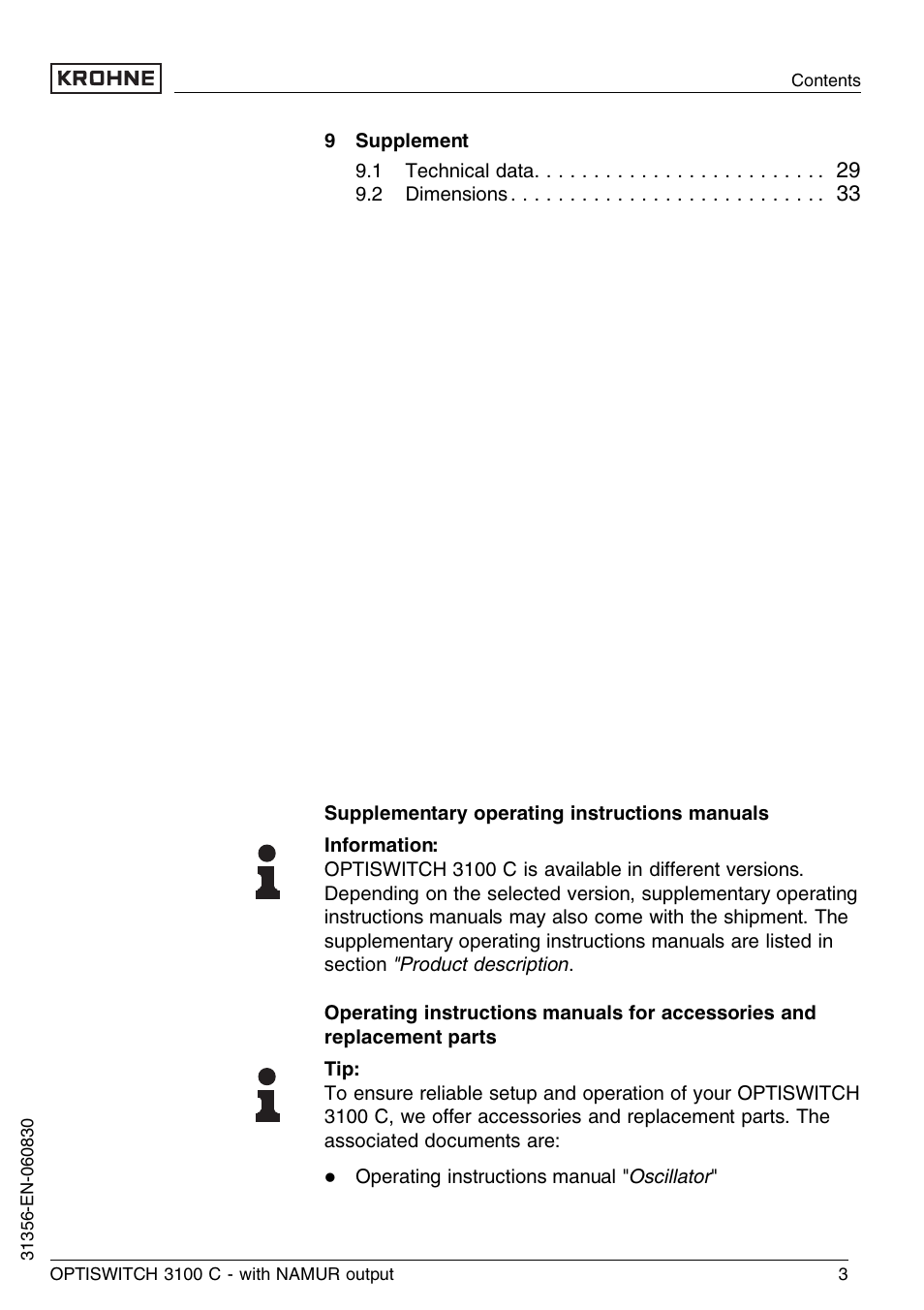 KROHNE OPTISWITCH 3100C NAMUR EN User Manual | Page 3 / 36