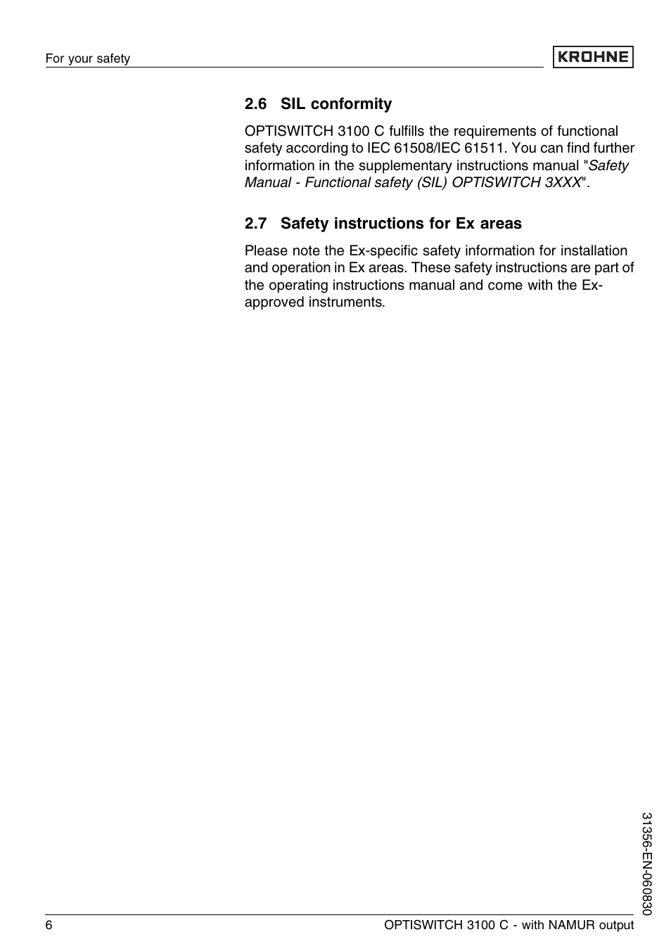 6 sil conformity, 7 safety instructions for ex areas | KROHNE OPTISWITCH 3100C NAMUR EN User Manual | Page 6 / 36