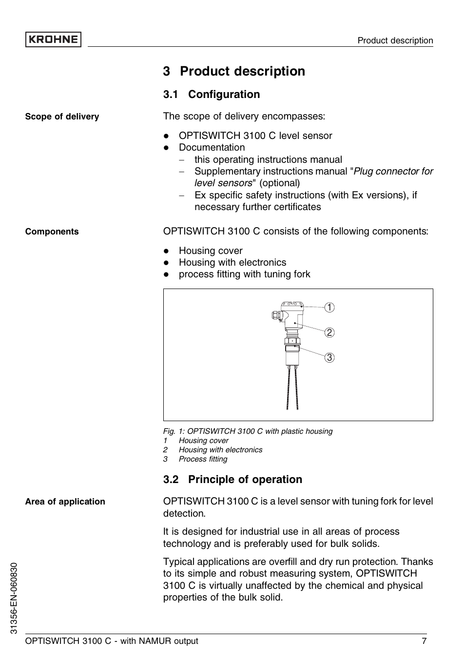 3 product description, 1 configuration, 2 principle of operation | KROHNE OPTISWITCH 3100C NAMUR EN User Manual | Page 7 / 36