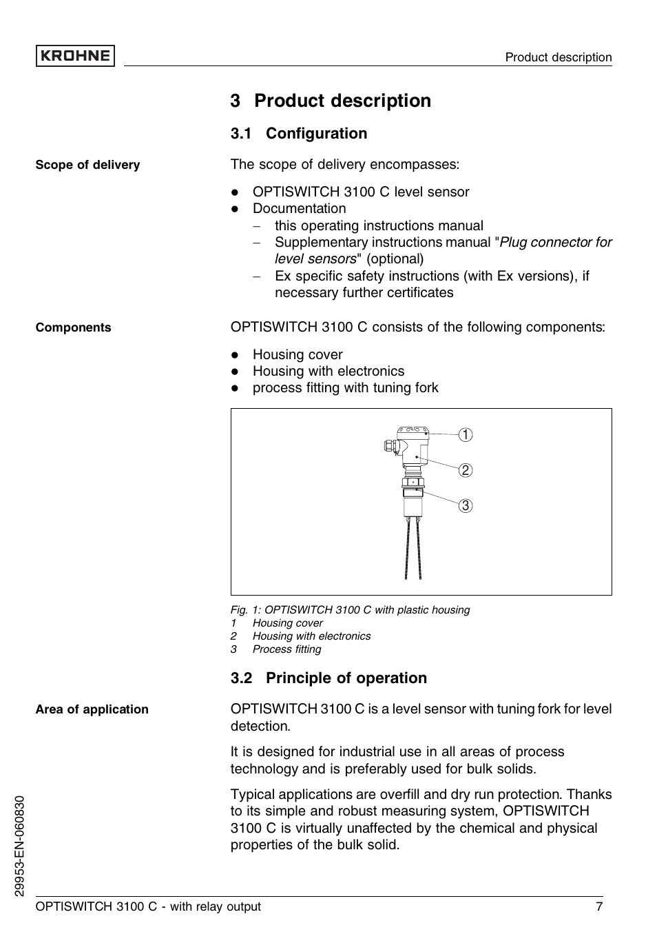 3 product description, 1 configuration, 2 principle of operation | KROHNE OPTISWITCH 3100C Relay EN User Manual | Page 7 / 36
