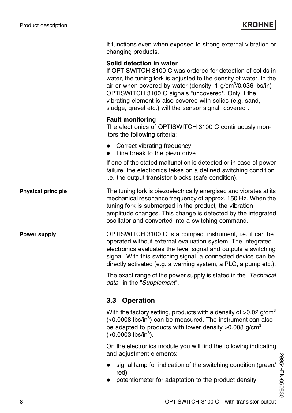 3 operation | KROHNE OPTISWITCH 3100C Transistor EN User Manual | Page 8 / 32