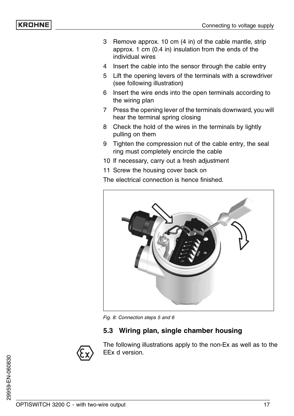 3 wiring plan, single chamber housing | KROHNE OPTISWITCH 3200C 2wire EN User Manual | Page 17 / 36