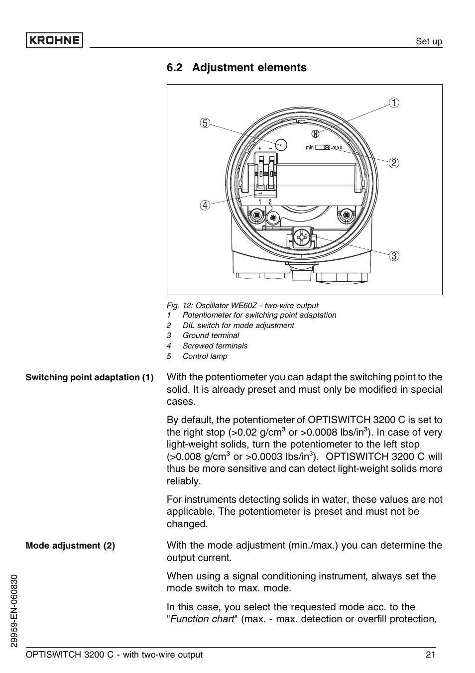 2 adjustment elements | KROHNE OPTISWITCH 3200C 2wire EN User Manual | Page 21 / 36