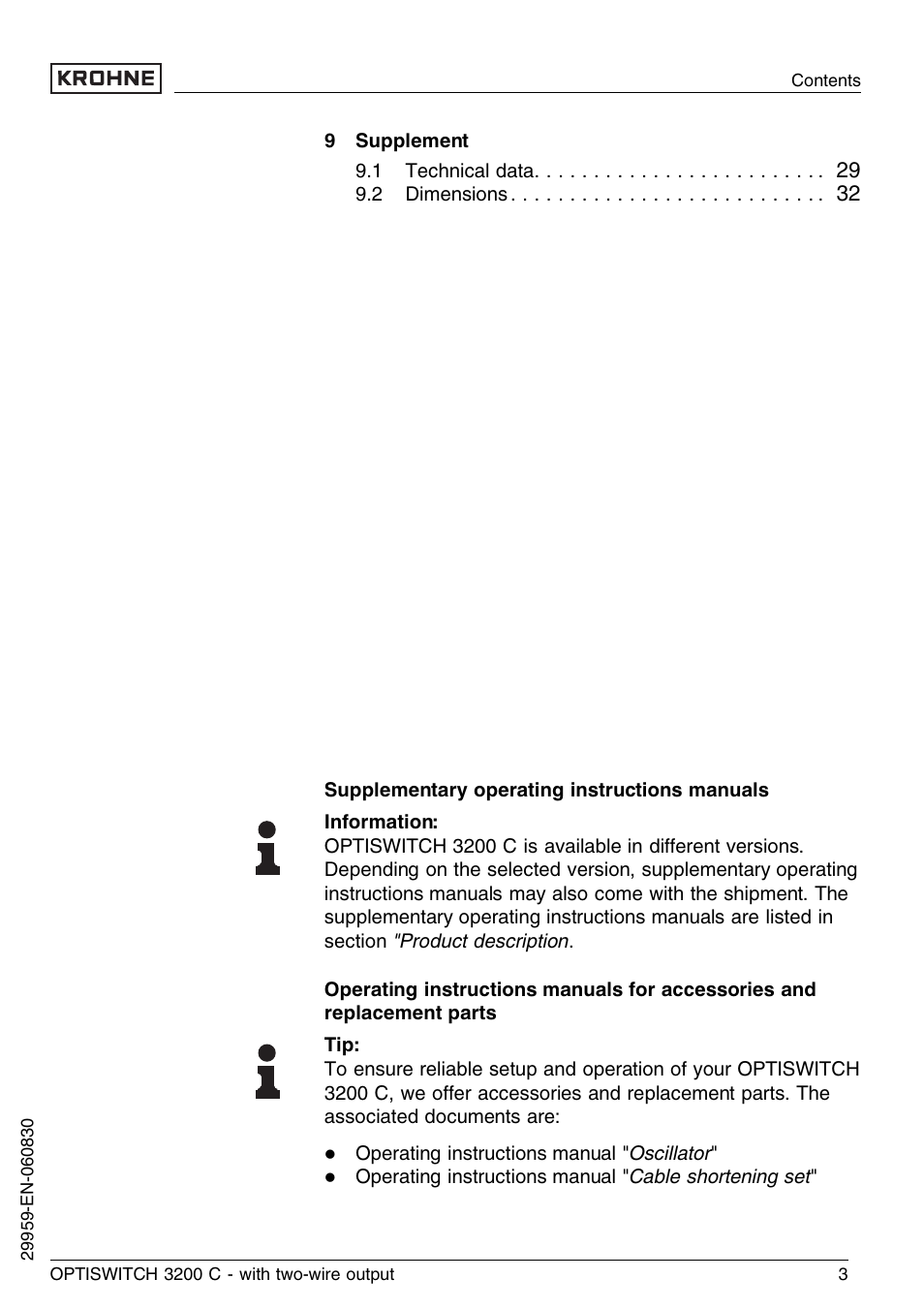 KROHNE OPTISWITCH 3200C 2wire EN User Manual | Page 3 / 36