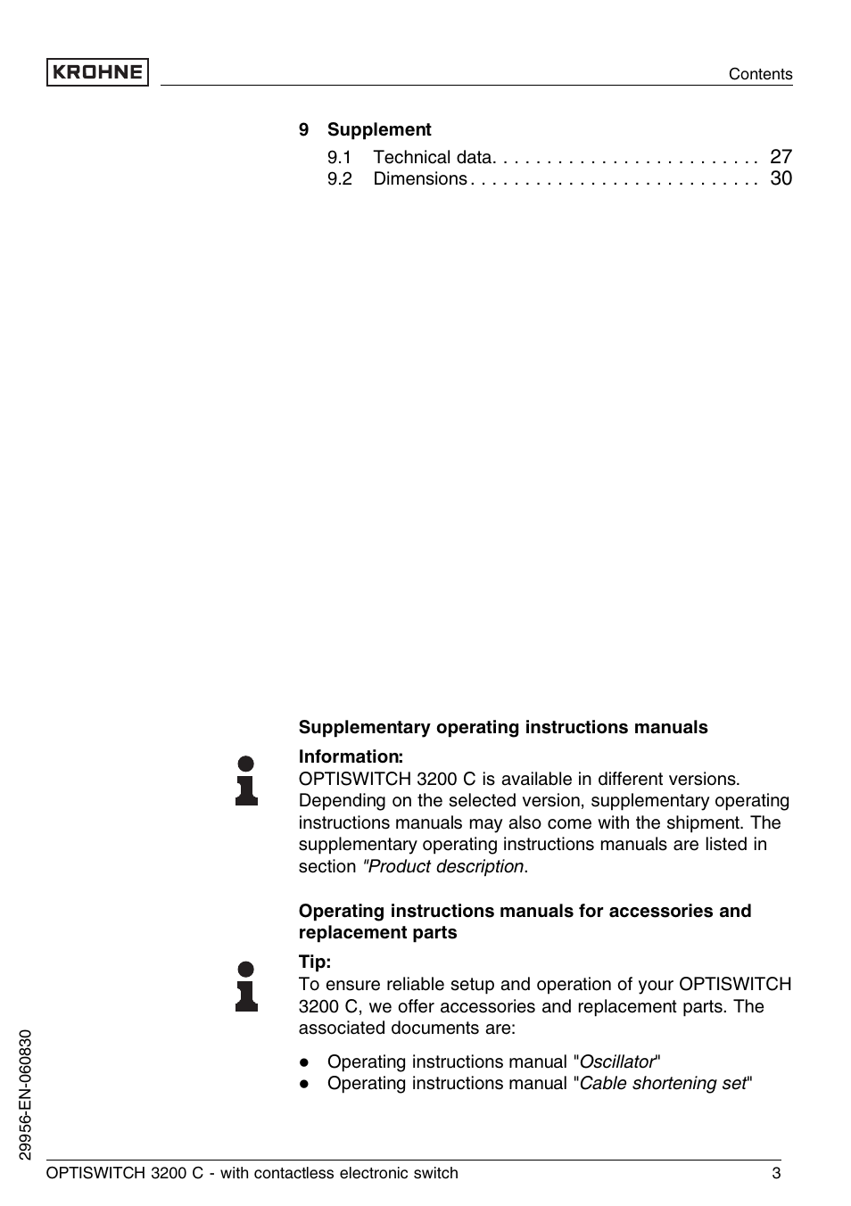 KROHNE OPTISWITCH 3200C Contactless EN User Manual | Page 3 / 36