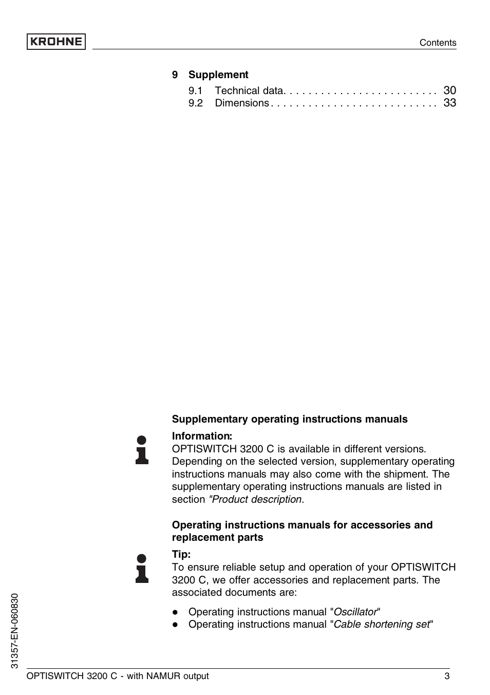 KROHNE OPTISWITCH 3200C NAMUR EN User Manual | Page 3 / 36