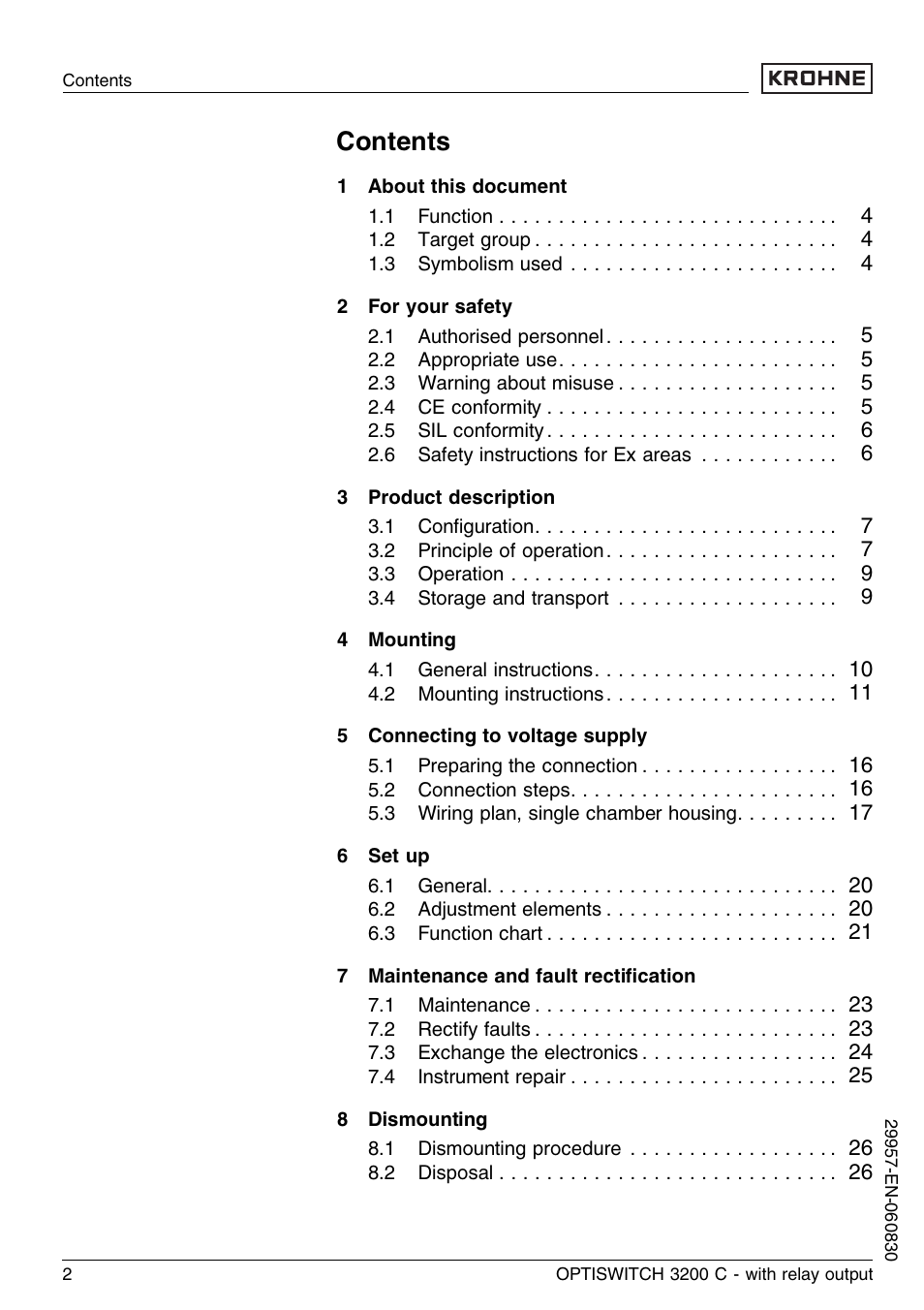 KROHNE OPTISWITCH 3200C Relay EN User Manual | Page 2 / 36