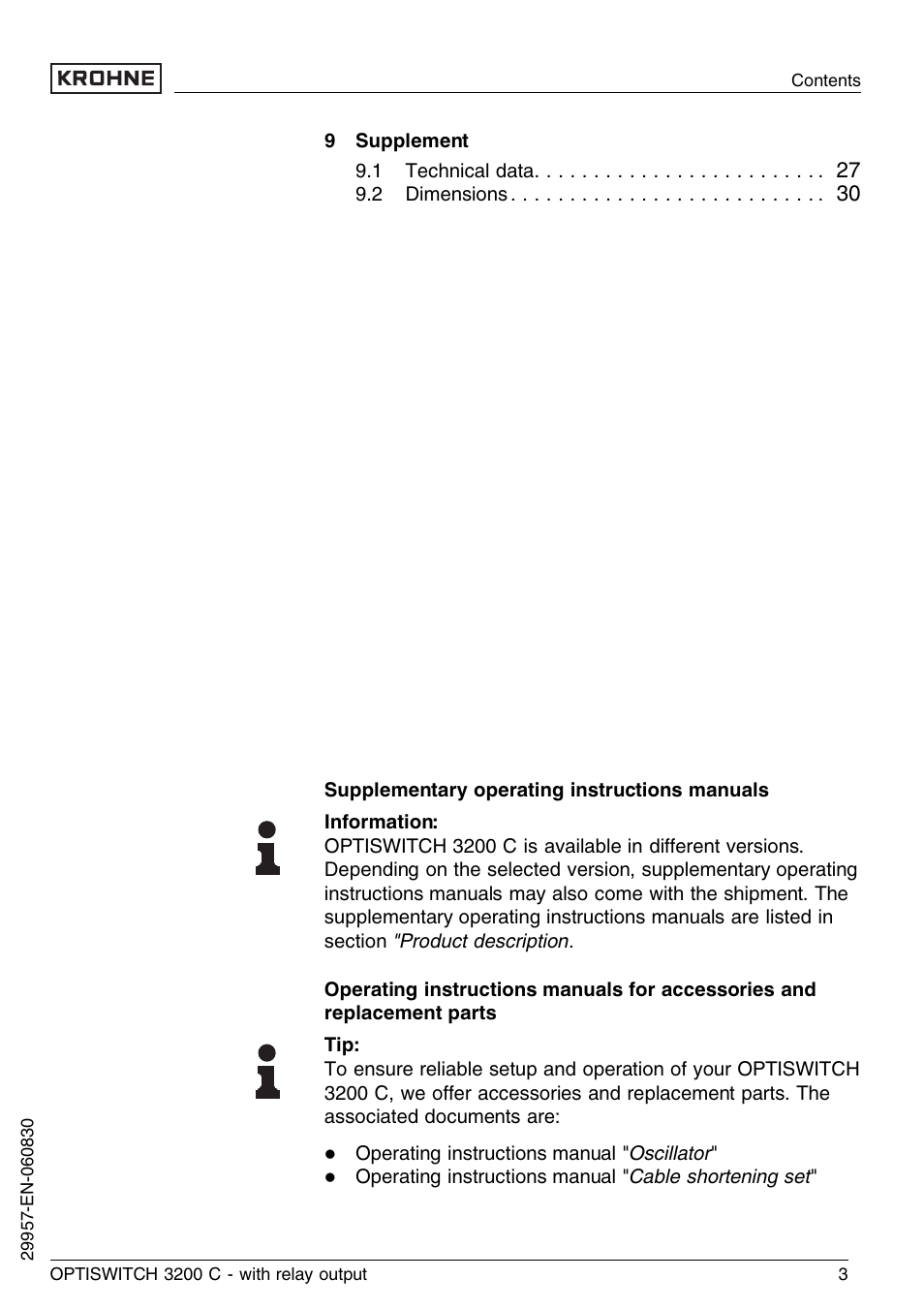 KROHNE OPTISWITCH 3200C Relay EN User Manual | Page 3 / 36