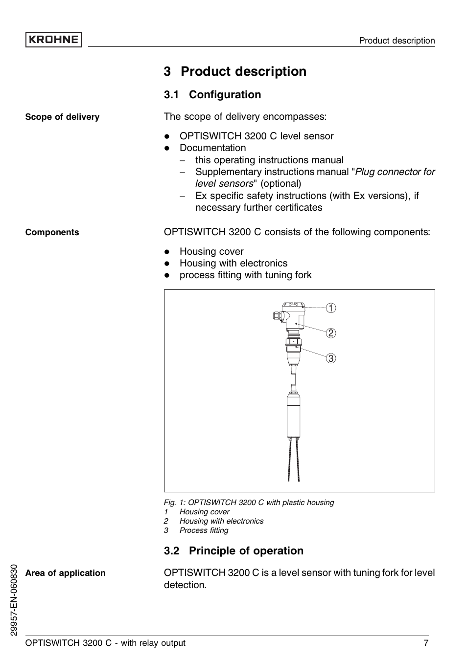 3 product description, 1 configuration, 2 principle of operation | 1 conﬁguration | KROHNE OPTISWITCH 3200C Relay EN User Manual | Page 7 / 36