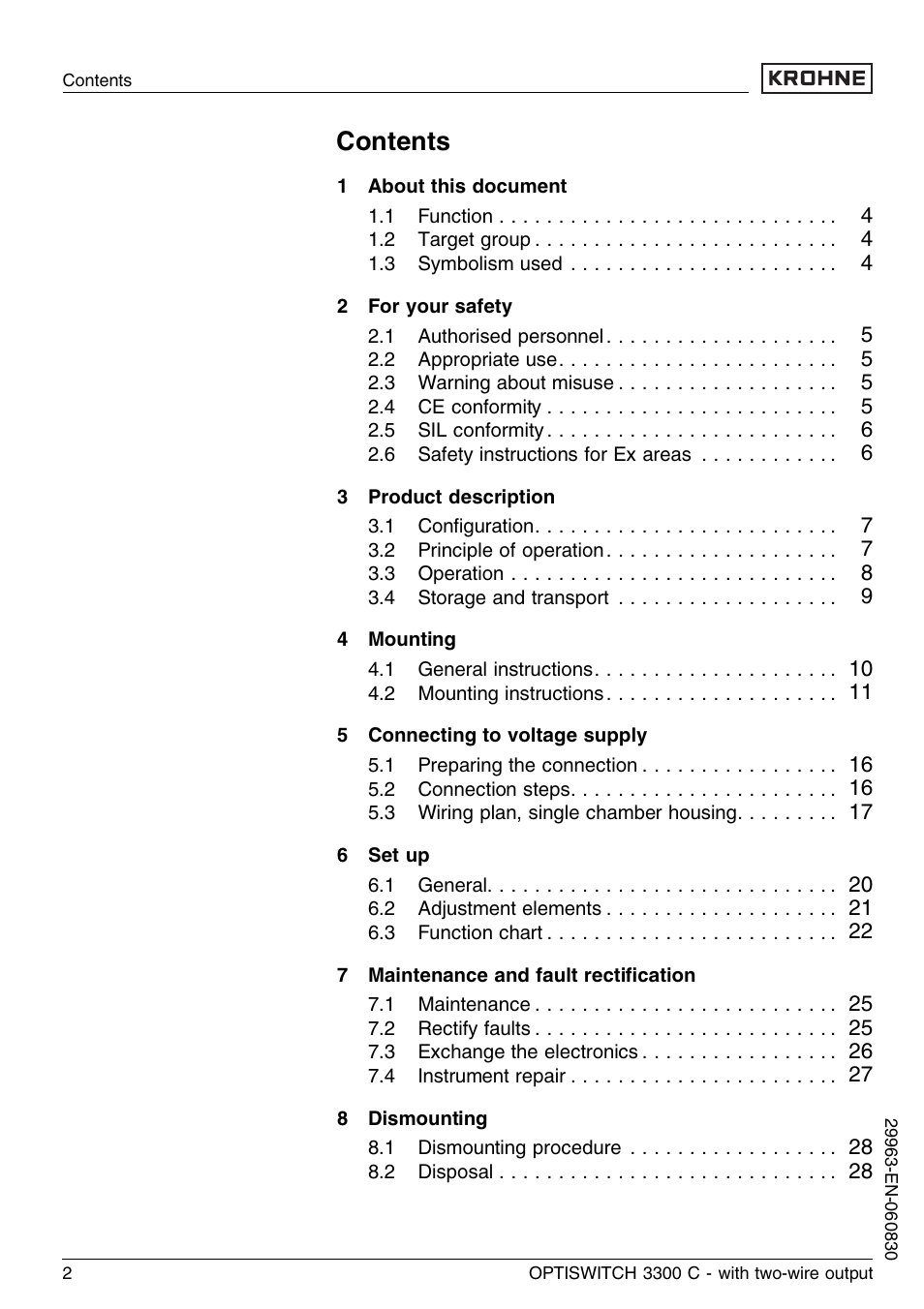 KROHNE OPTISWITCH 3300C 2wire EN User Manual | Page 2 / 36