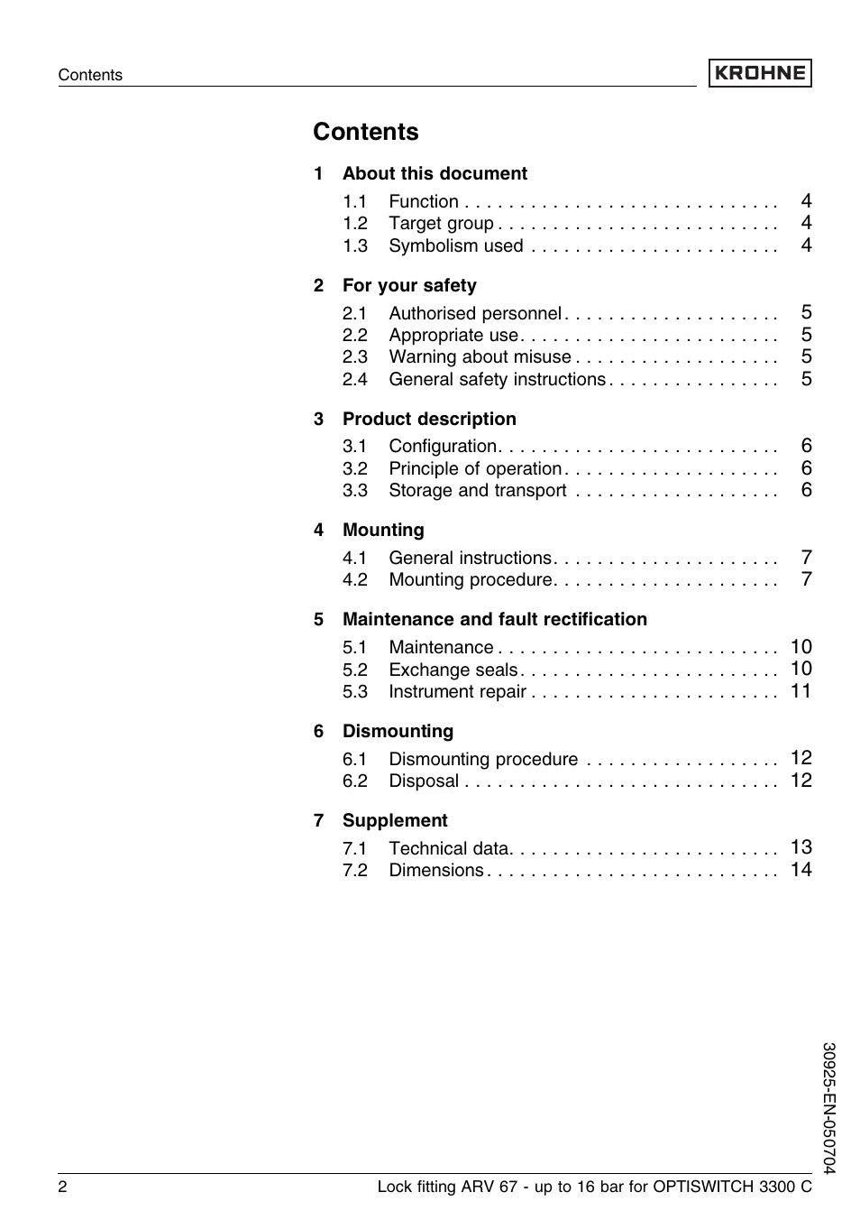 KROHNE OPTISWITCH 3300C ARV33 16bar EN User Manual | Page 2 / 16