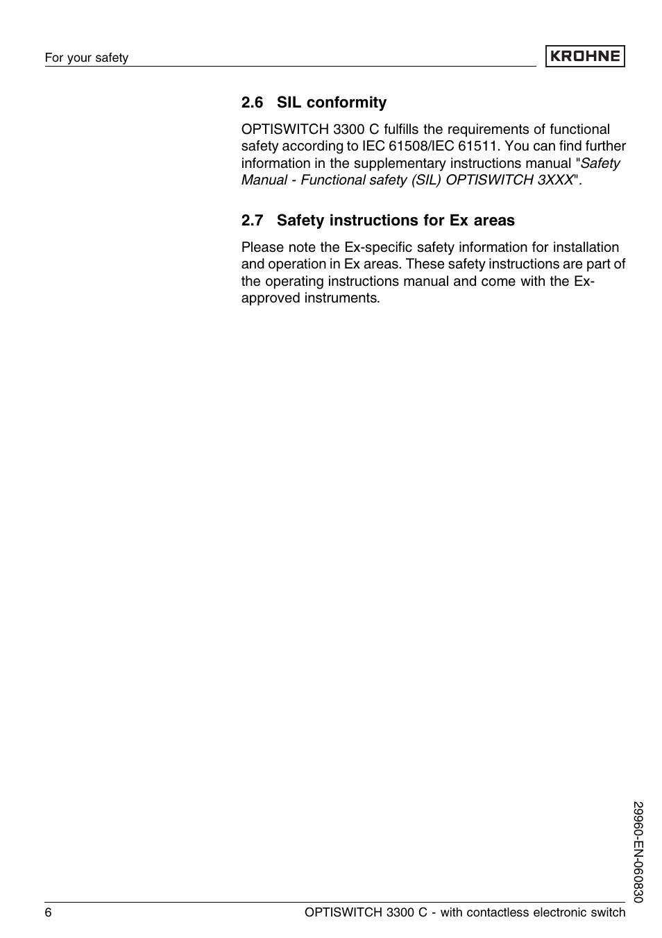 6 sil conformity, 7 safety instructions for ex areas | KROHNE OPTISWITCH 3300C Contactless EN User Manual | Page 6 / 36