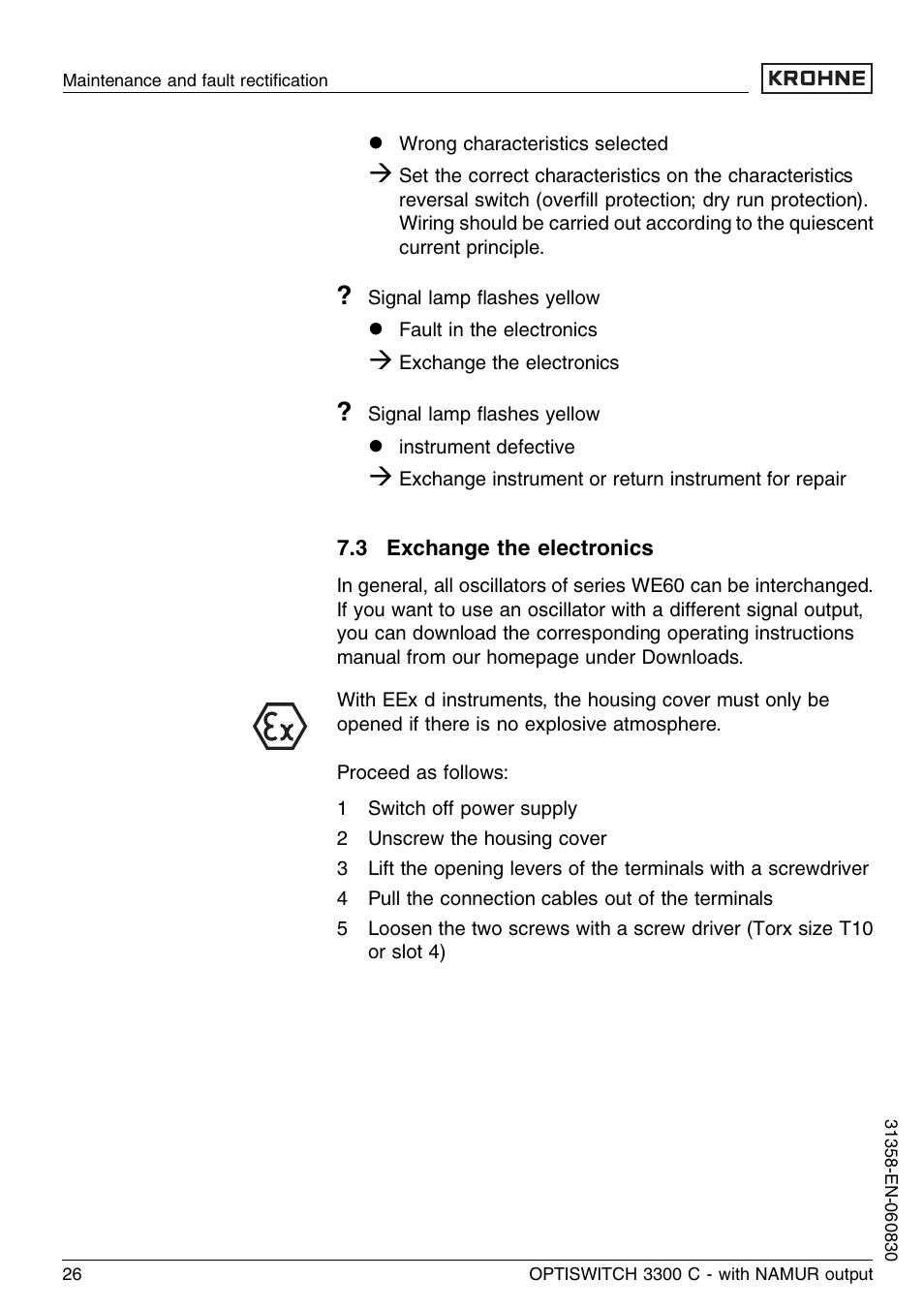 3 exchange the electronics | KROHNE OPTISWITCH 3300C NAMUR EN User Manual | Page 26 / 40