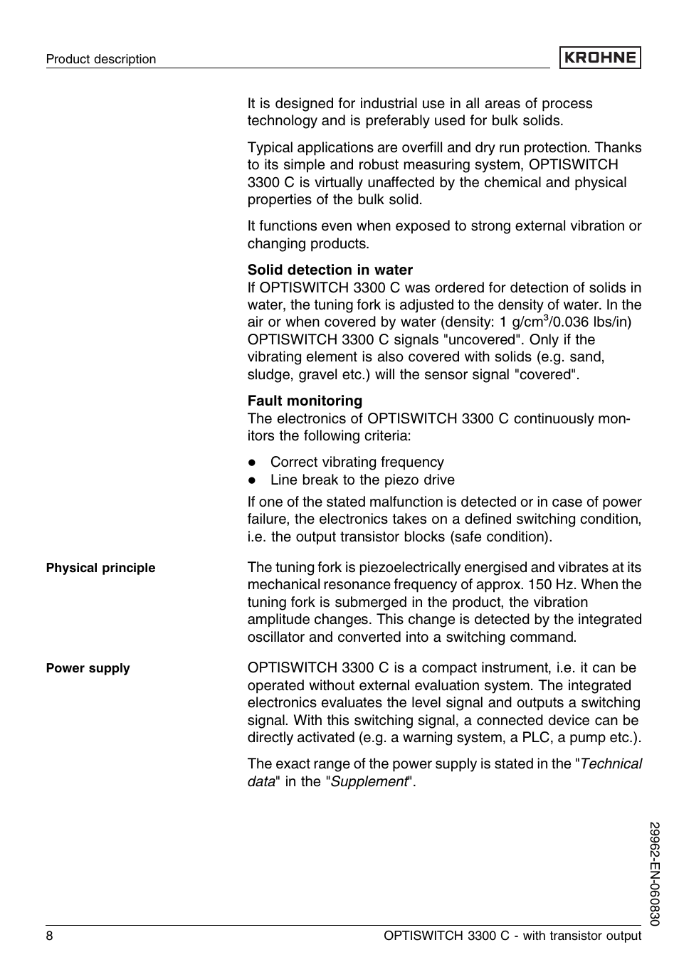 KROHNE OPTISWITCH 3300C Transistor EN User Manual | Page 8 / 36
