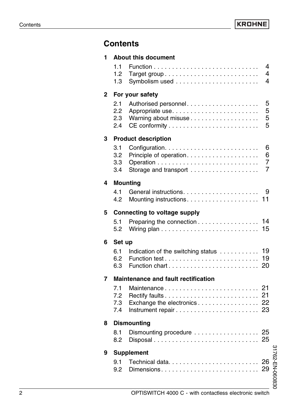 KROHNE OPTISWITCH 4000C Contactless EN User Manual | Page 2 / 32