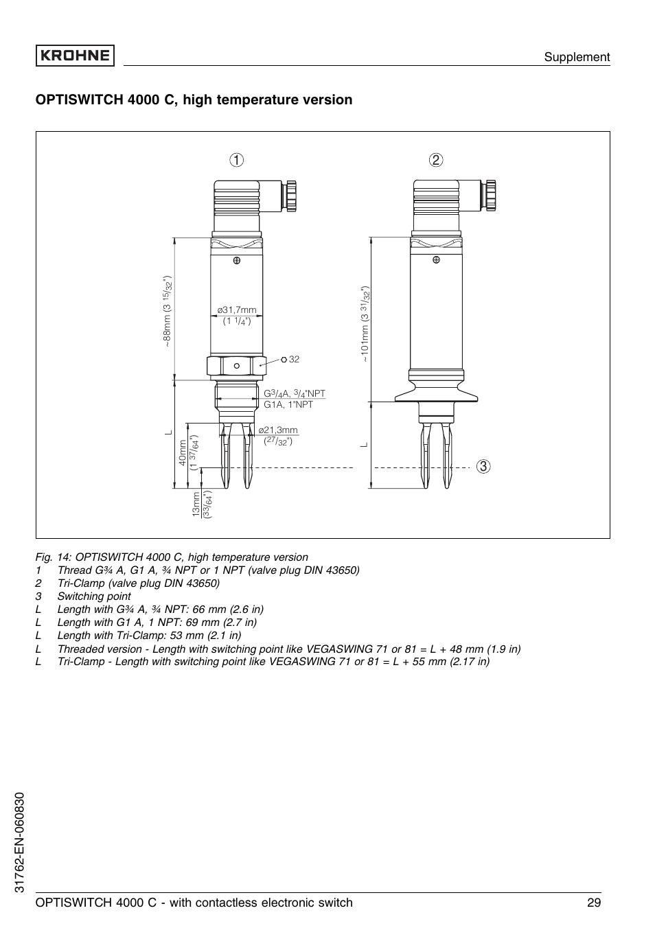 Optiswitch 4000 c, high temperature version | KROHNE OPTISWITCH 4000C Contactless EN User Manual | Page 29 / 32
