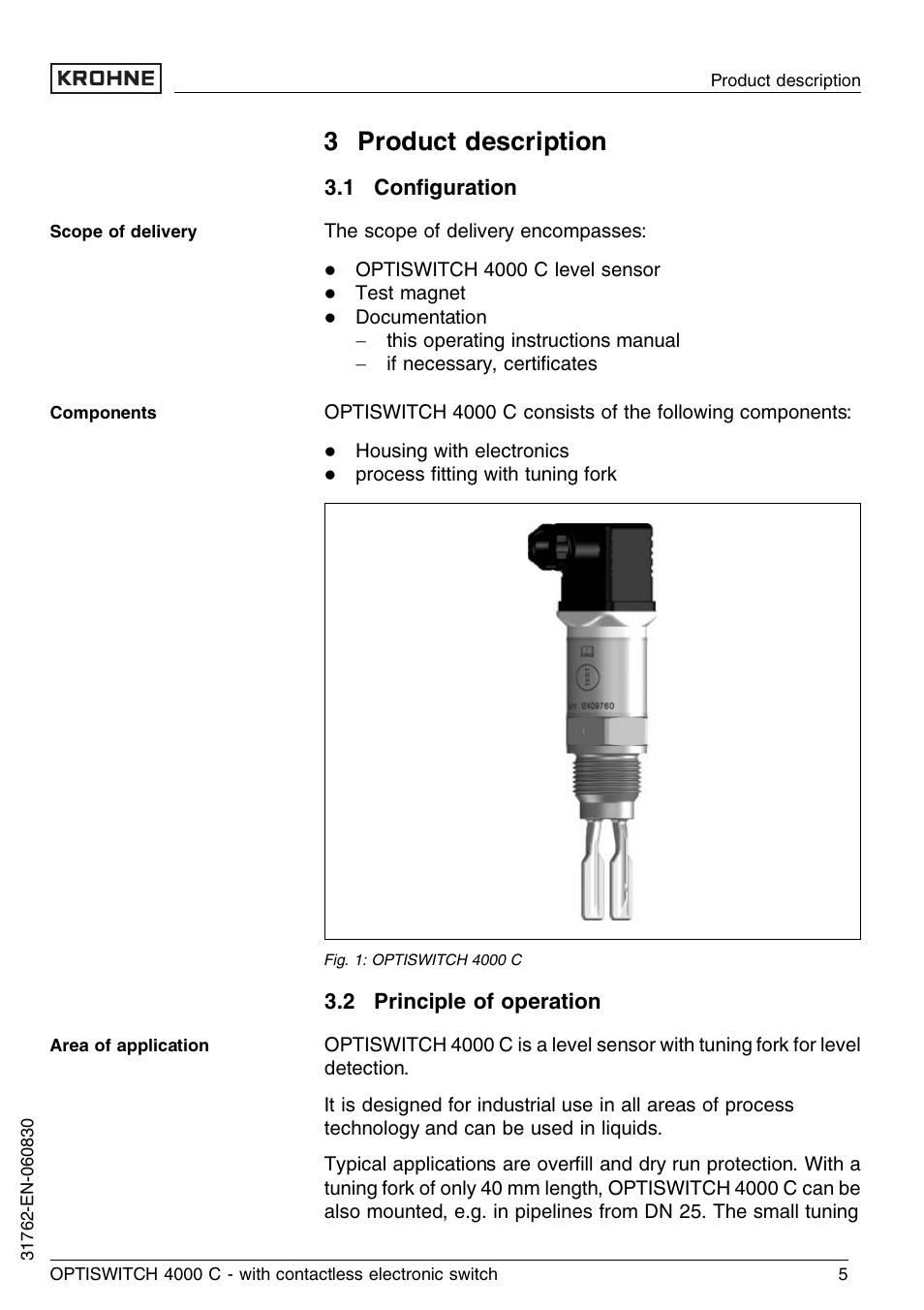 3 product description, 1 configuration, 2 principle of operation | KROHNE OPTISWITCH 4000C Contactless EN User Manual | Page 5 / 32