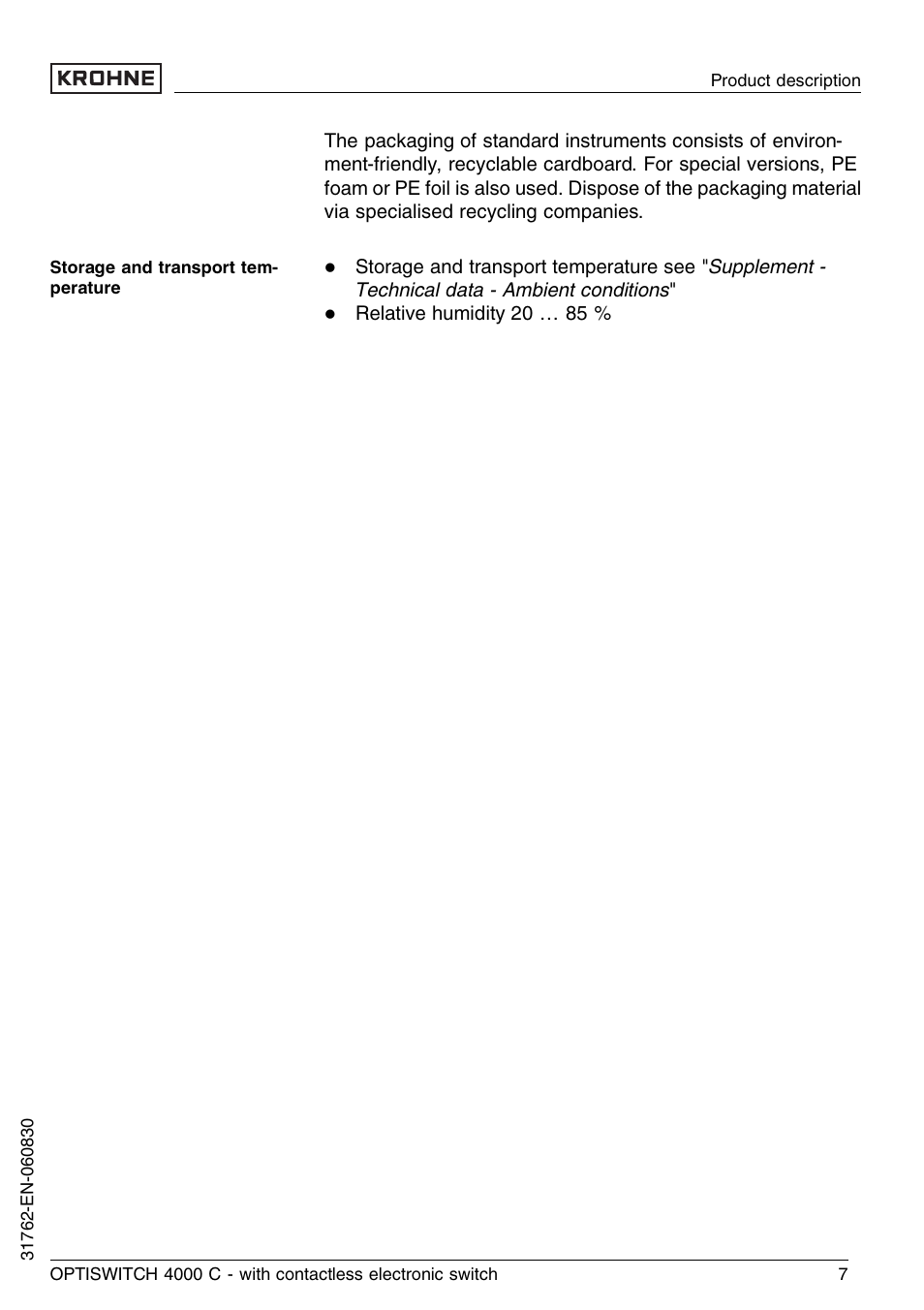 KROHNE OPTISWITCH 4000C Contactless EN User Manual | Page 7 / 32