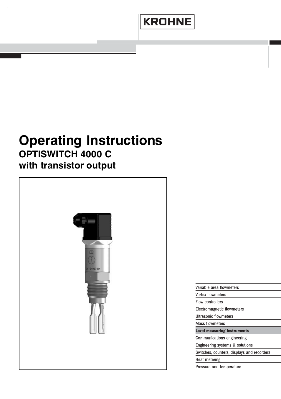 KROHNE OPTISWITCH 4000C Transistor EN User Manual | 32 pages