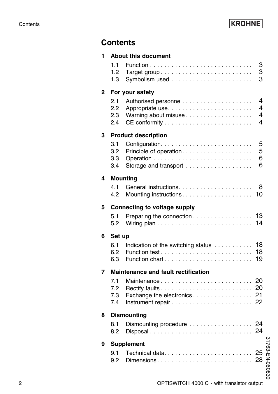 KROHNE OPTISWITCH 4000C Transistor EN User Manual | Page 2 / 32
